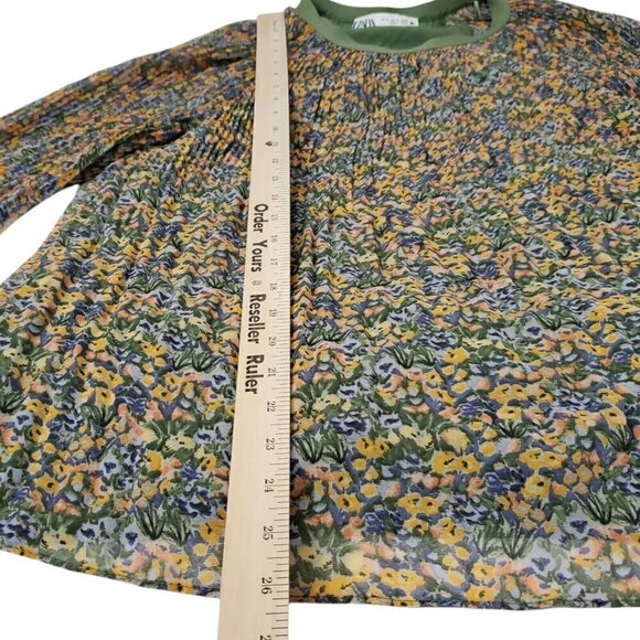 Zara Blouse Small Womens Pleated Chiffon Floral Top Long Sleeve Bloggers‎ Fave - Picture 11 of 12